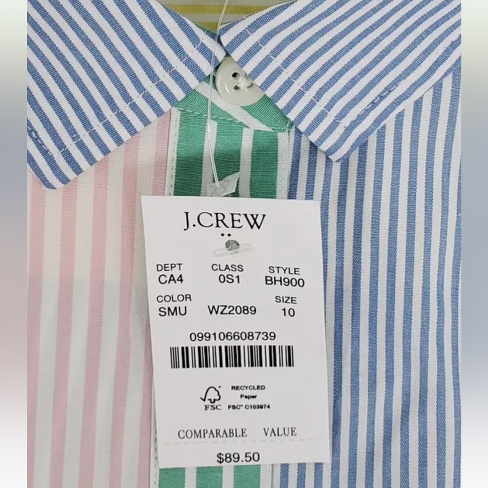 J. Crew Striped Color Block Shirt Dress W/ Belt - Picture 12 of 12